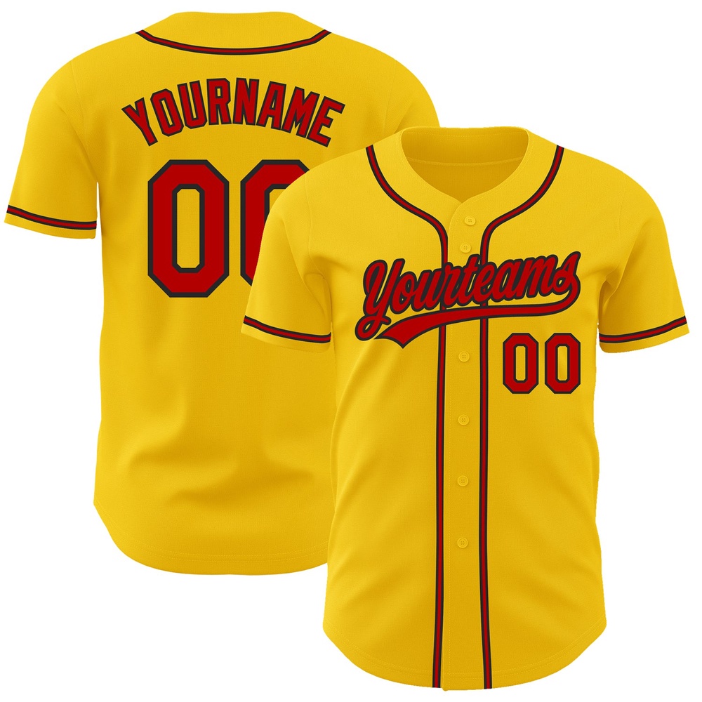 Yellow Red-Black Authentic Baseball Jersey, Custom Baseball Jersey, Personalized Sport Jersey