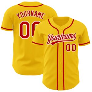 Yellow Red-White Authentic Baseball Jersey, Custom Baseball&hellip;
