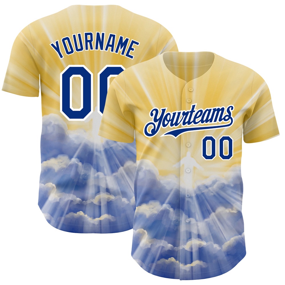 Yellow Royal-White 3D Pattern Design Religion Jesus Christ Authentic Baseball Jersey, Custom Baseball Jersey, Personalized Sport Jersey