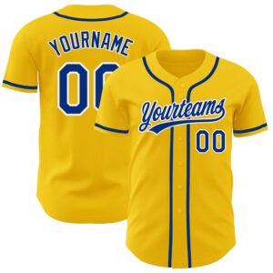 Yellow Royal-White Authentic Baseball Jersey, Custom Baseball&hellip;
