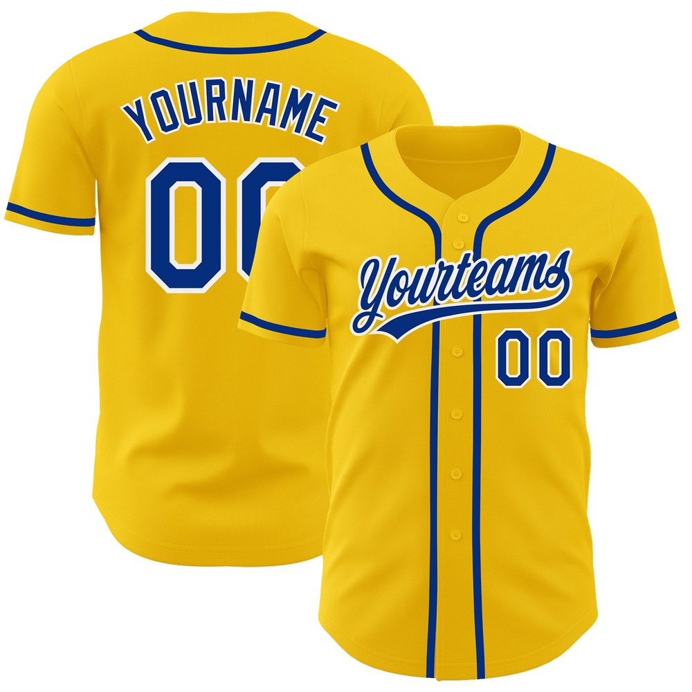 Yellow Royal-White Authentic Baseball Jersey, Custom Baseball Jersey, Personalized Sport Jersey