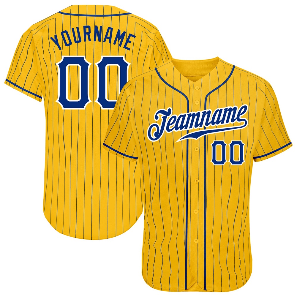 Yellow Royal Pinstripe Royal-White Authentic Baseball Jersey, Custom Baseball Jersey, Personalized Sport Jersey
