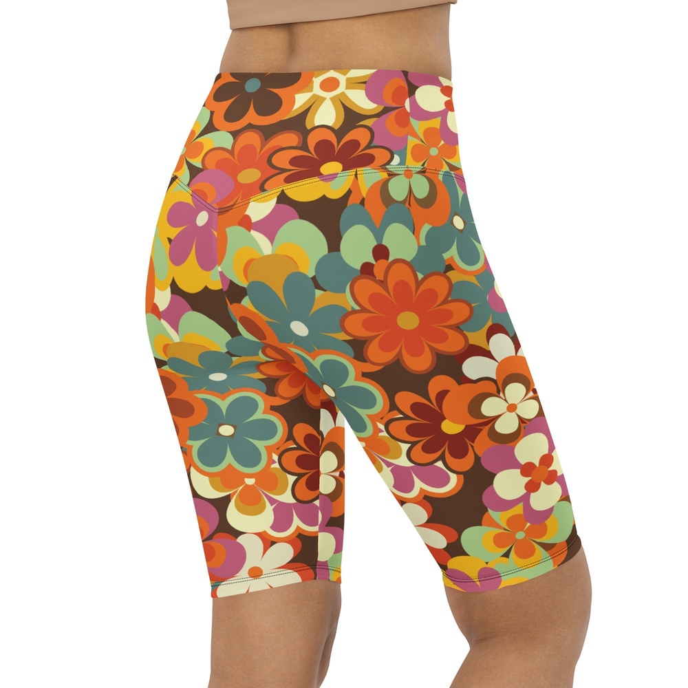 70s Flower Pattern Biker Shorts, Biker Shorts For Mom, Shorts Mother’s Day, Mother Day Gift