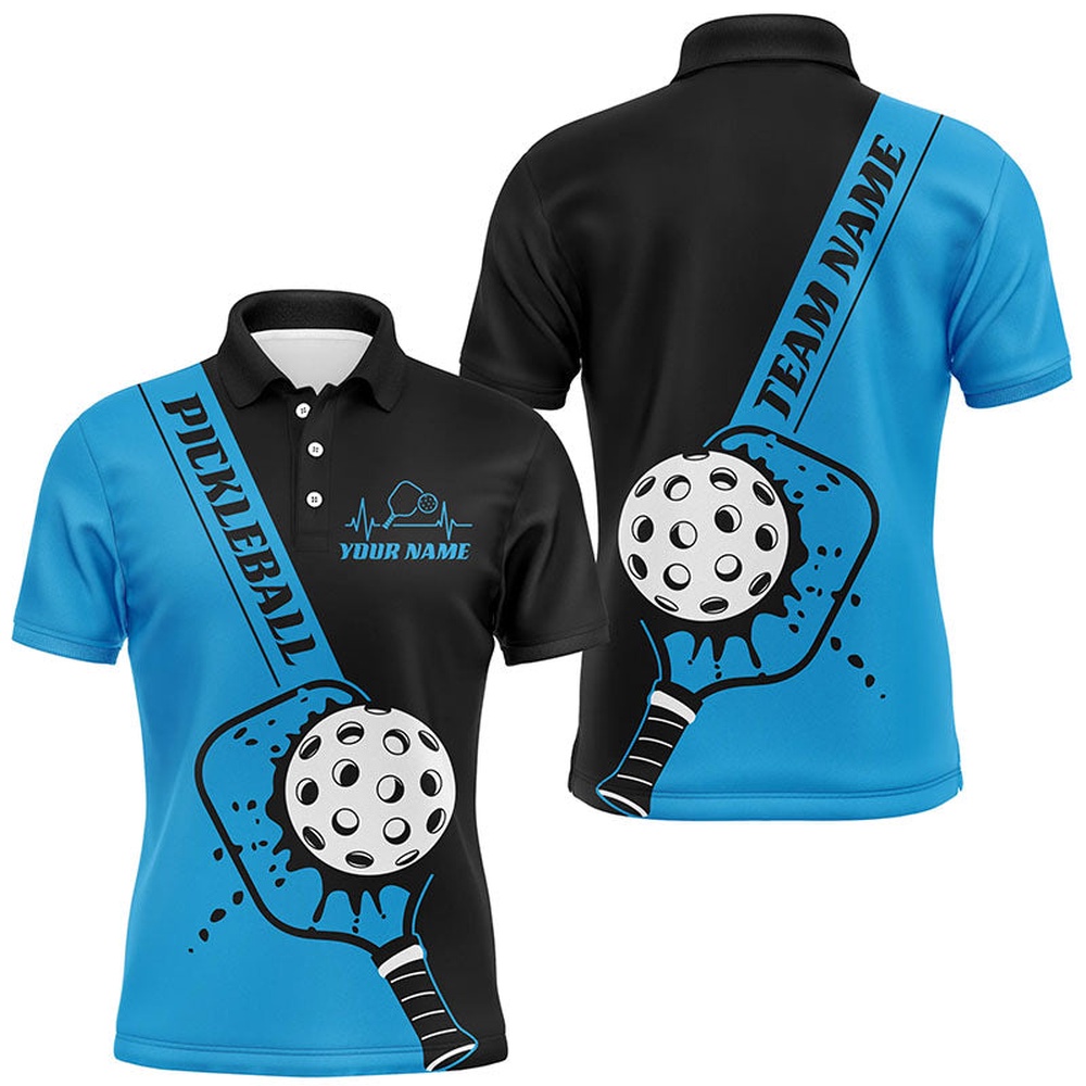 Black And Blue Custom Pickleball Team Shirts For Men, Pickleball Polo Shirt Men’s Pickleball Outfit, Pickleball Polo Shirts