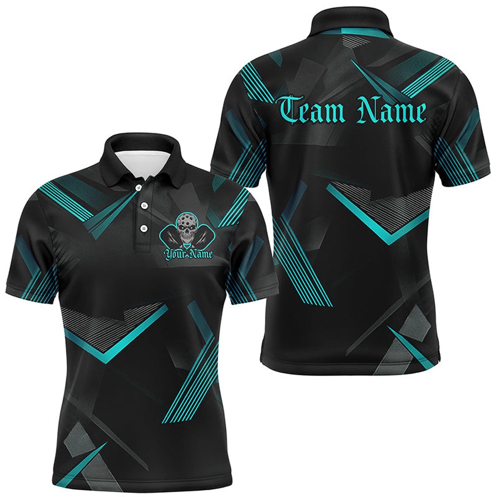 Black And Blue Custom Skull Pickleball Shirts For Men, Halloween Pickleball Outifts Gifts, Pickleball Polo Shirts