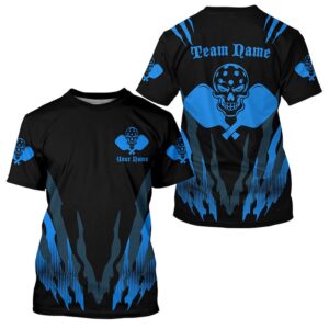 Black And Blue Custom Skull Pickleball T-Shirts&hellip;