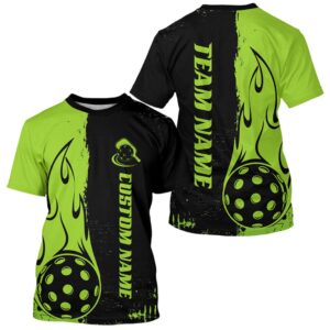 Black And Green Custom Flame Pickleball T-Shirts&hellip;
