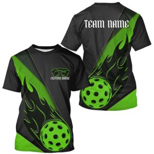 Black And Green Custom Flame Pickleball T-Shirts&hellip;