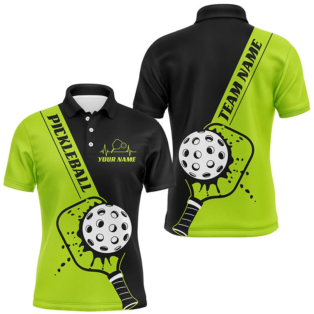 Black And Green Custom Pickleball Team Shirts For Men, Pickleball Polo Shirt Men’s Pickleball Outfit, Pickleball Polo Shirts
