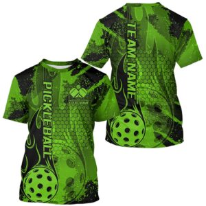Black And Green Flame Custom Pickleball T-Shirts&hellip;