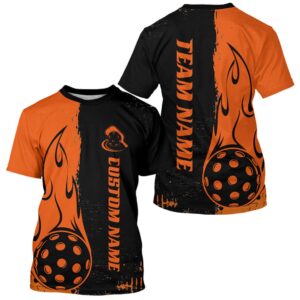 Black And Orange Custom Flame Pickleball T-Shirts&hellip;