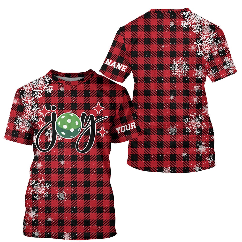 Black And Red Plaid Snowflake Custom Christmas Pickleball T-Shirts For Men, Chirstmas Pickleball Outfits