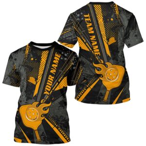 Black And Yellow Custom Flame Pickleball T-Shirts&hellip;