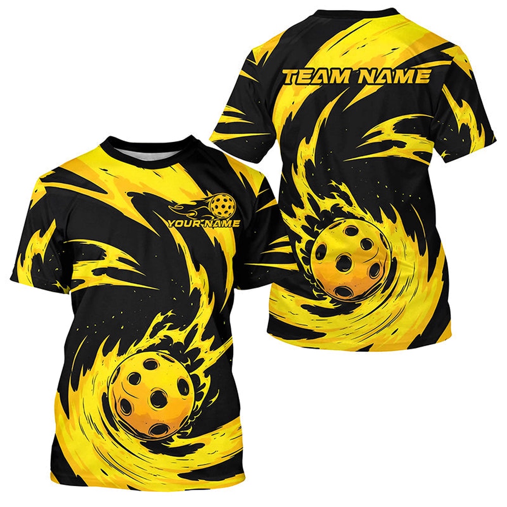 Black And Yellow Custom Pickleball T-Shirts For Men, Pickleball Tournament Team Shirts Outfit For Pickleballer