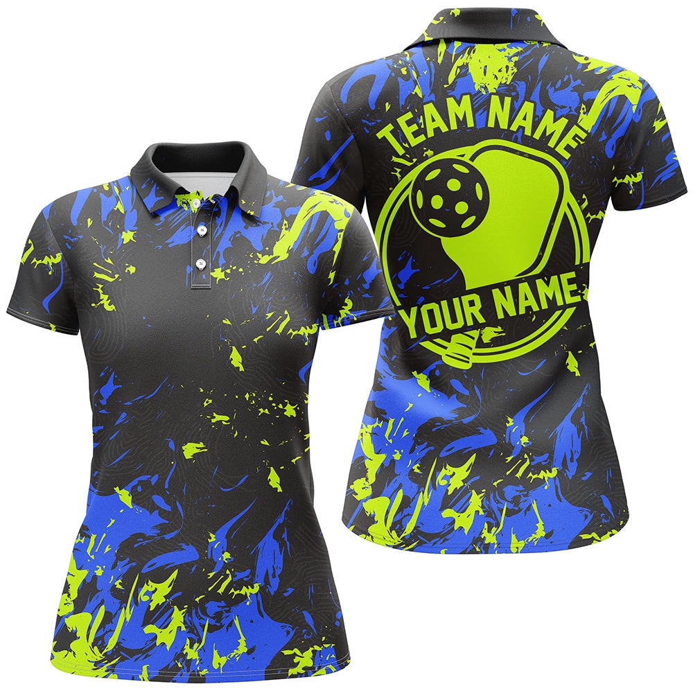 Blue And Green Custom Pickleball Team Shirts For Women, Pickleball Polo Shirts Team Uniform, Pickleball Polo Shirts