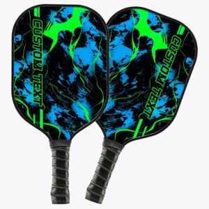 Blue And Green Paint Splatter 3D Printed Custom Pickleball Paddles, Pickleball Gifts For Men And Women, Custom Pickleball Paddle
