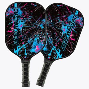 Blue And Pink Paint Splatter 3D Printed Custom Pickleball Paddles, Pickleball Gifts For Men And Women, Custom Pickleball Paddle