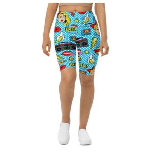 Blue Pop Art Pattern Biker Shorts, Biker&hellip;