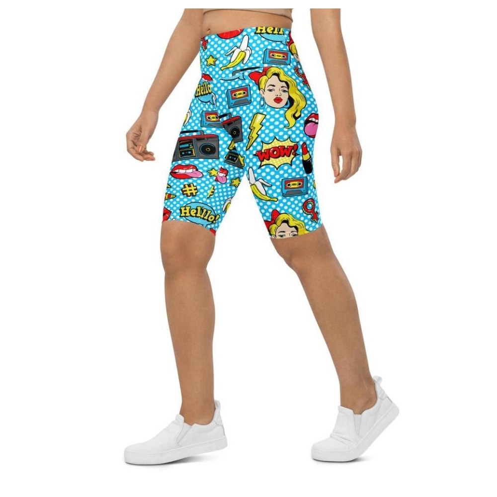 Blue Pop Art Pattern Biker Shorts, Biker Shorts For Mom, Shorts Mother’s Day, Mother Day Gift