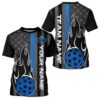 Blue Flame Pickleball Ball Custom T-Shirts For Men, Fire Pickleball Outfits Pickleball Apparel