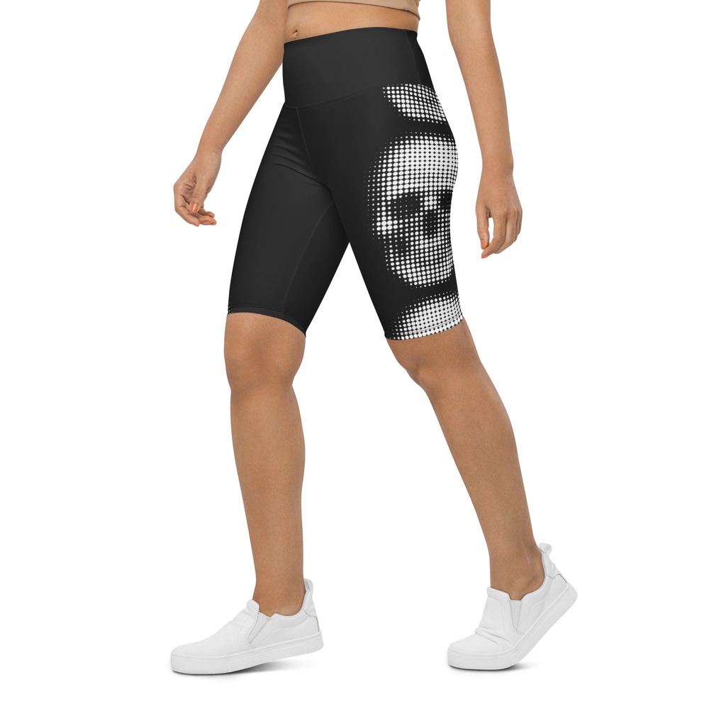 Charcoal Halftone Skull Biker Shorts, Biker Shorts For Mom, Shorts Mother’s Day, Mother Day Gift