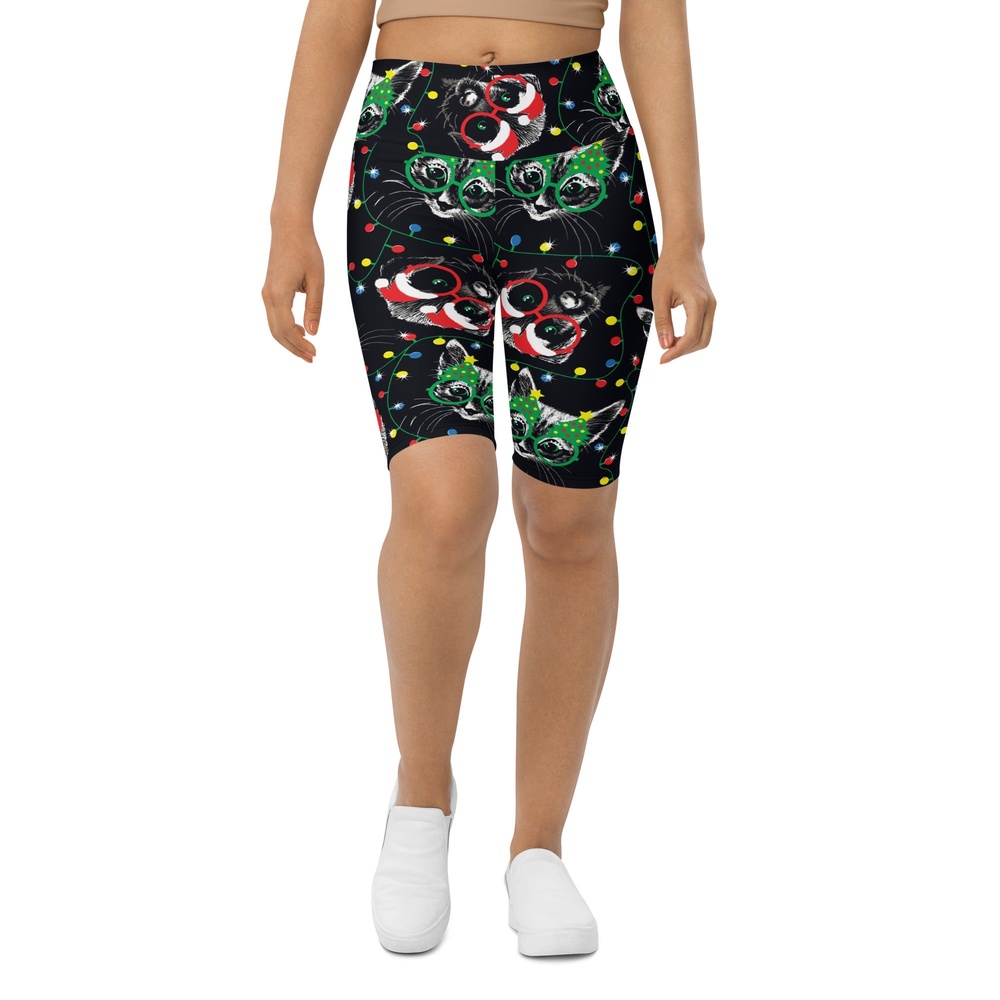 Christmas Lights & Cats Biker Shorts, Biker Shorts For Mom, Shorts Mother’s Day, Mother Day Gift
