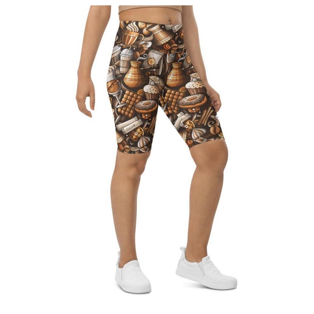 Coffee Shop Print Biker Shorts, Biker Shorts For Mom, Shorts Mother’s Day, Mother Day Gift