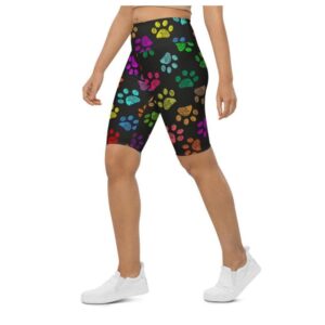 Colorful Paw Pattern Biker Shorts, Biker Shorts&hellip;