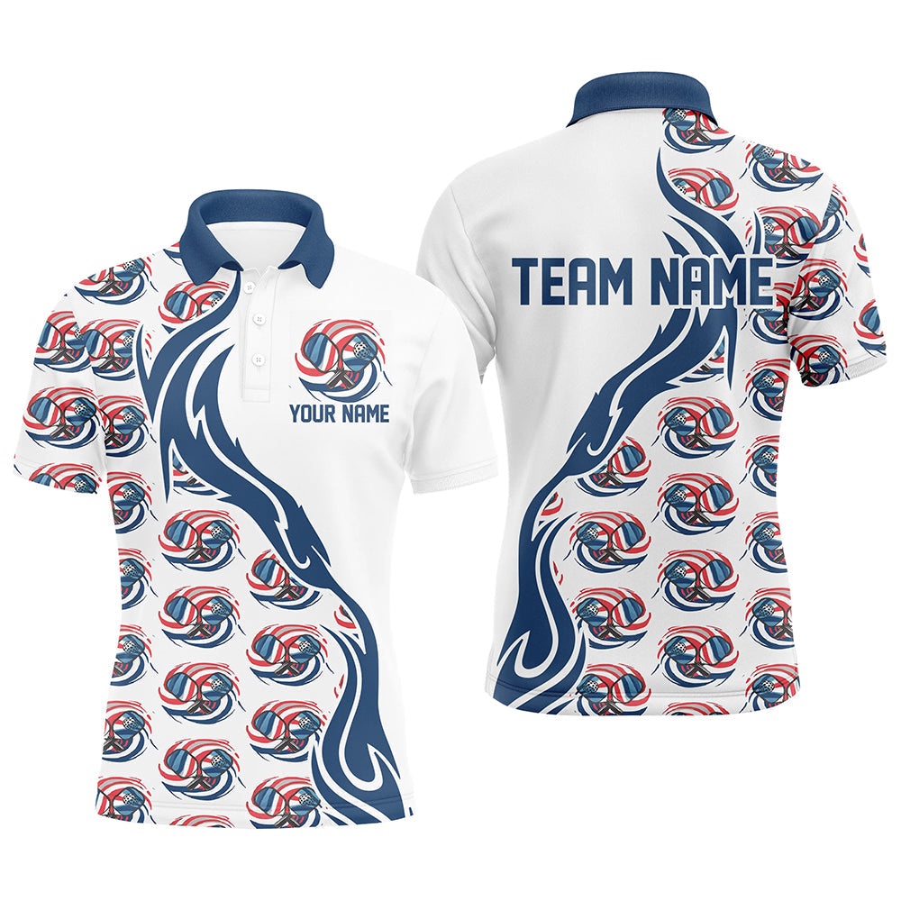 Custom American Flag Patriotic Pickleball Polo Shirts For Men, Us Flag Pickleball Polo Shirts, Pickleball Polo Shirts