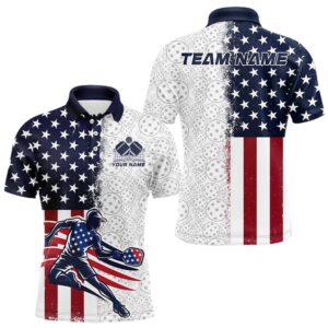 Custom American Flag Pickleball Polo Shirts For&hellip;