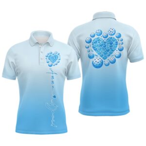 Custom Blue Heart Pickleball Polo Shirts For&hellip;