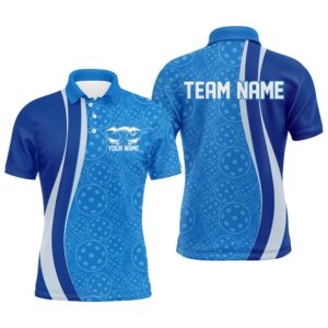 Custom Blue Pickleball Pattern Polo Shirts For&hellip;
