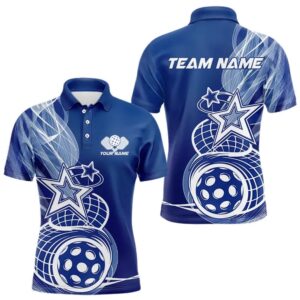 Custom Blue Pickleball Star Polo Shirts For&hellip;