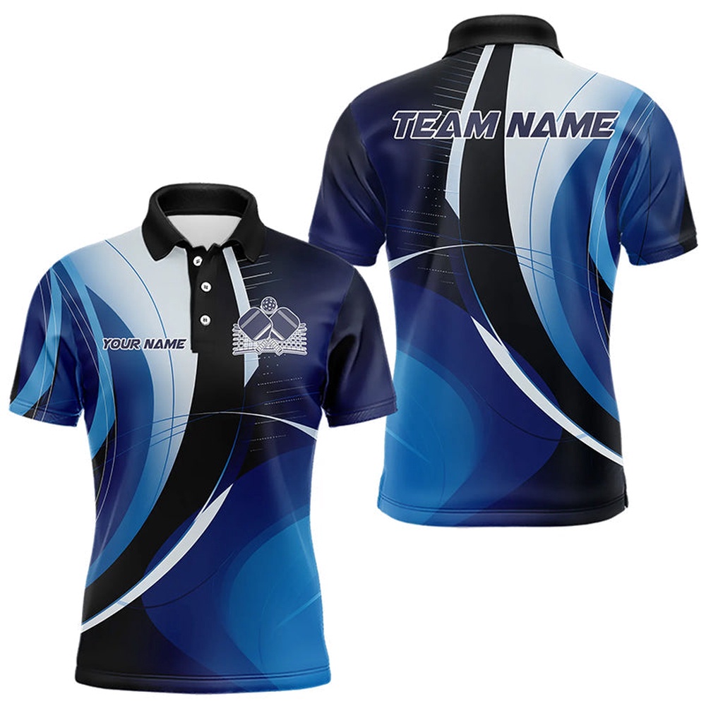 Custom Blue Pickleball Team Polo Shirts For Men, Pickleball League Shirts, Pickleball Polo Shirts