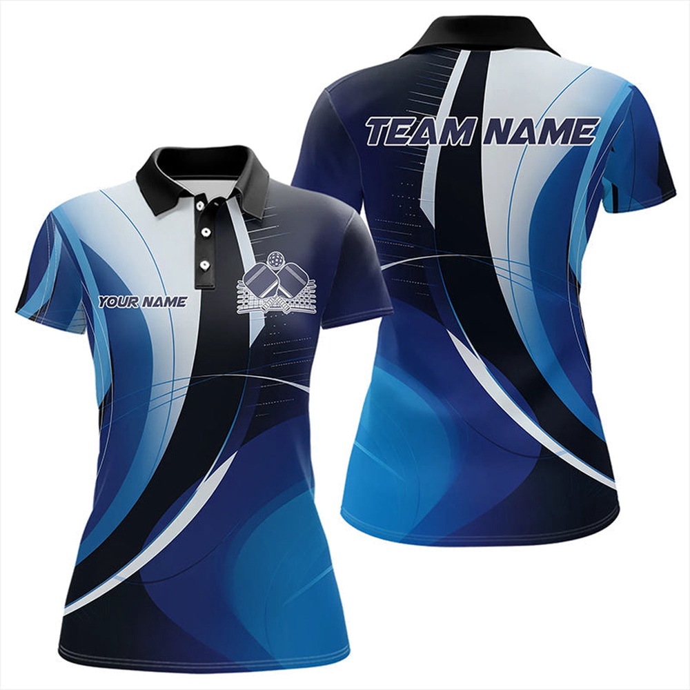 Custom Blue Pickleball Team Polo Shirts For Women, Pickleball League Shirts, Pickleball Polo Shirts
