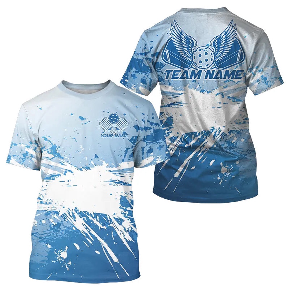 Custom Blue Pickleball Wings Pickleball Team T-Shirts For Men, Outdoor Pickleball 3D TShirts