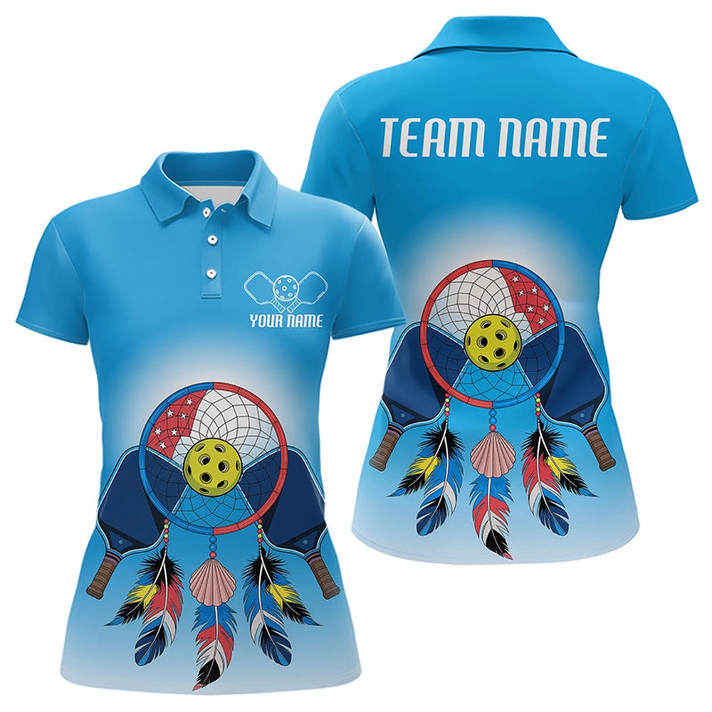 Custom Dreamcatcher Pickleball Polo Shirts For Women, Native Pickleball Shirt, Pickleball Polo Shirts