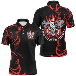 Custom Flame Skull Pickleball Polo Shirts For&hellip;