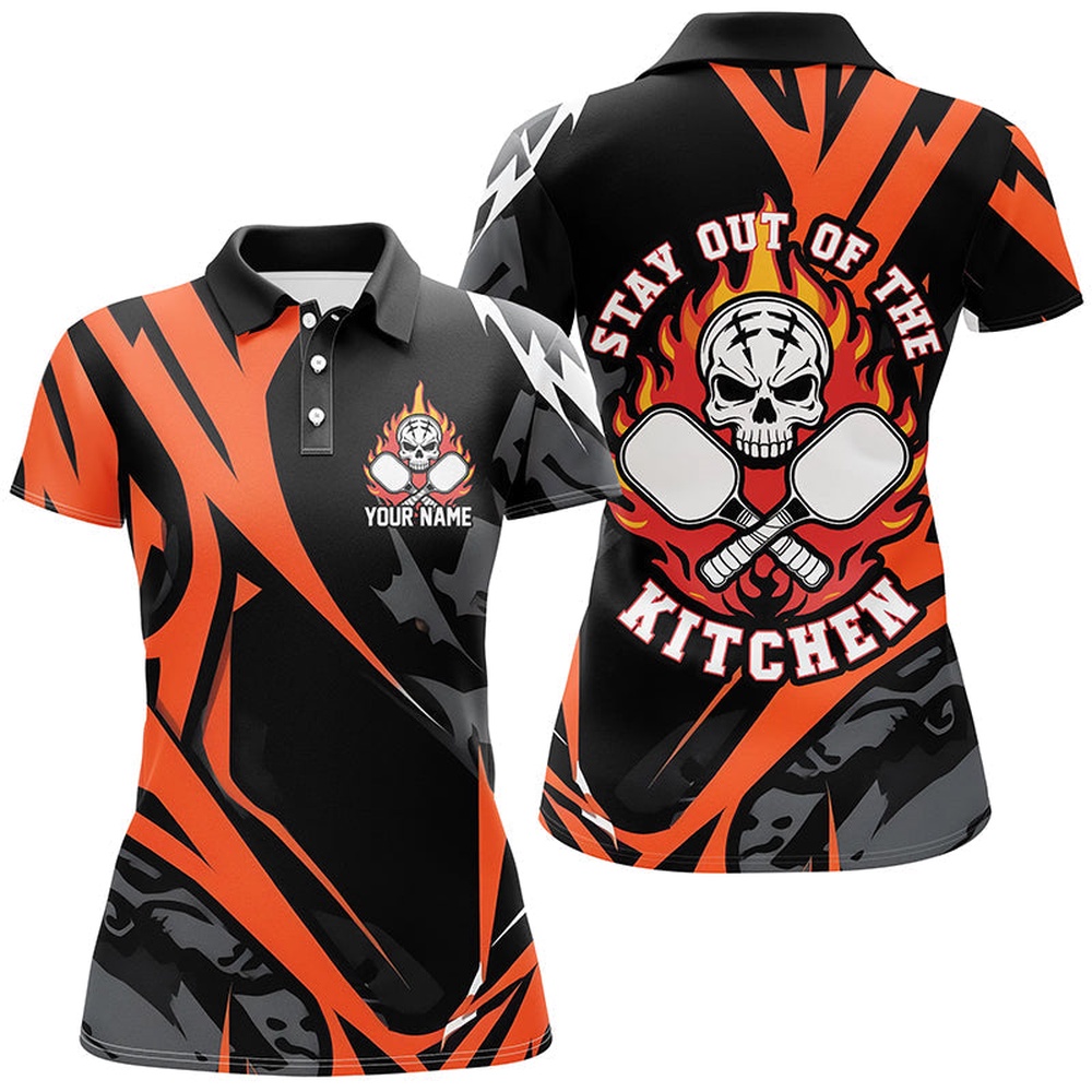 Custom Flame Skull Pickleball Polo Shirts For Women’s Stay Out Of The Kitchen, Pickleball Polo Shirts