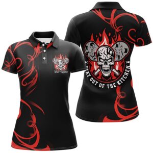 Custom Flame Skull Pickleball Polo Shirts For&hellip;