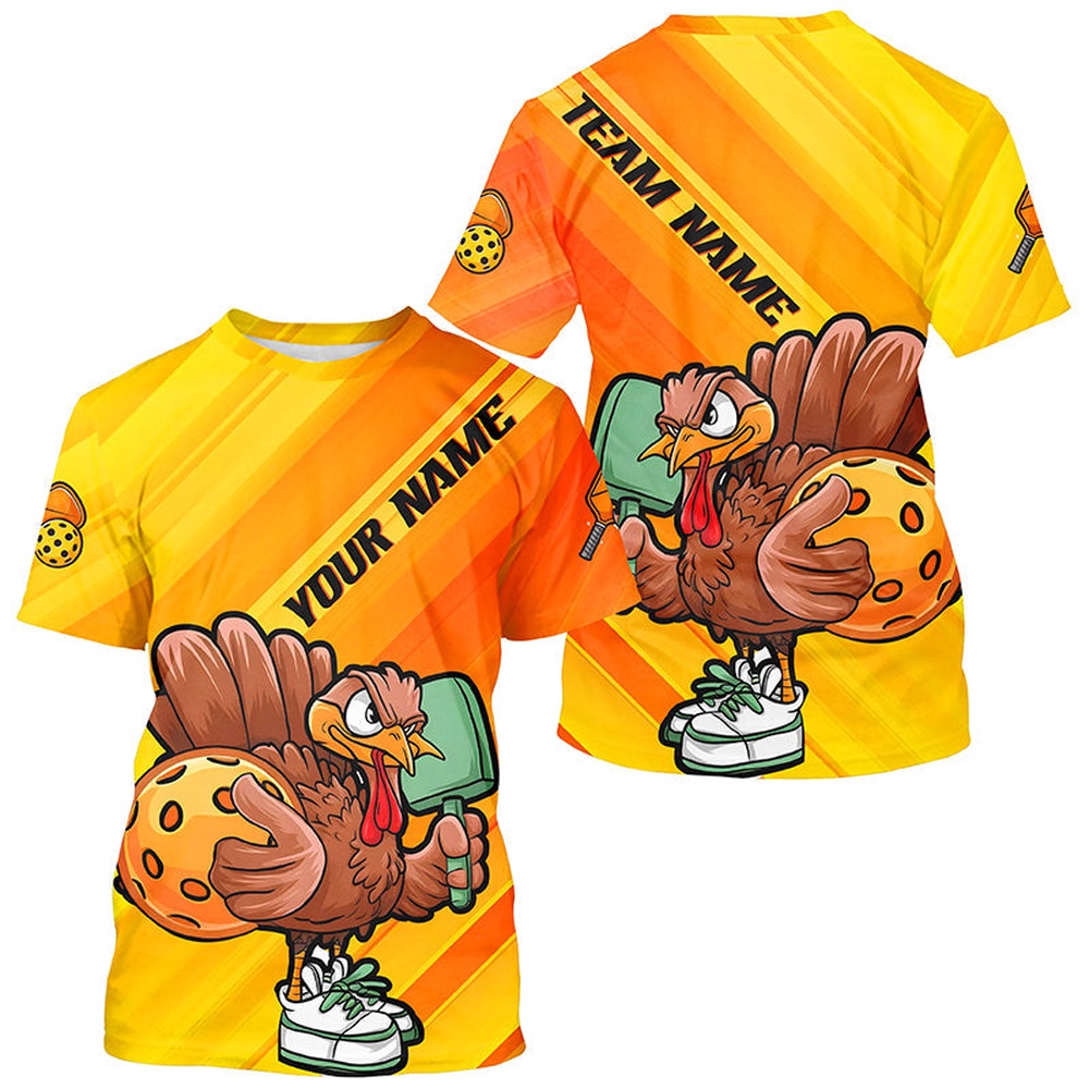 Custom Funny Turkey Pickleball T-Shirts For Men, Thanksgiving Pickleball Uniforms Pickleball Team Shirts