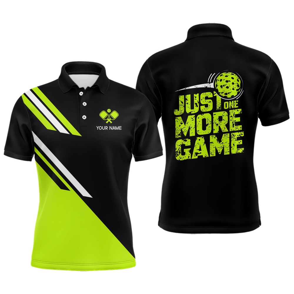 Custom Green Pickleball Polo Shirts Outdoor Pickleball Men Polo Shirts Sayings Just One More Game, Pickleball Polo Shirts