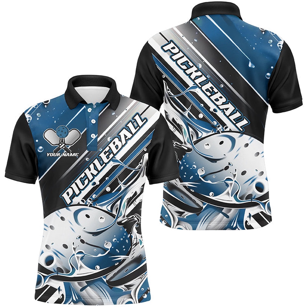 Custom Men’s Pickleball Polo Shirts, Black And Blue Pickleball Outfit Pickleball Team Shirts, Pickleball Polo Shirts