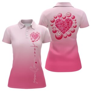 Custom Pink Heart Pickleball Polo Shirts For&hellip;
