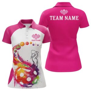 Custom Pink Watercolor Pickleball Polo Shirts For&hellip;
