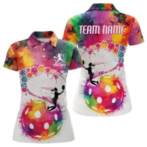 Custom Pink Watercolor Pickleball Polo Shirts For&hellip;