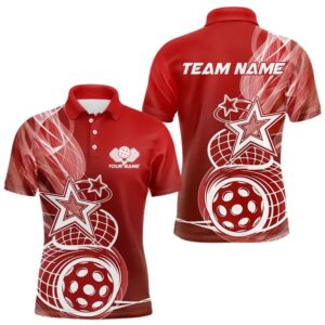 Custom Red Pickleball Star Polo Shirts For&hellip;