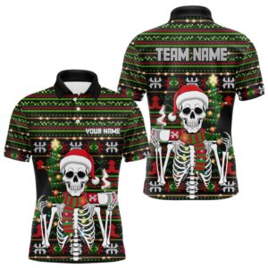 Custom Ugly Sweater Pattern Skull Christmas Pickleball&hellip;