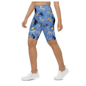 Feline & Flower Pattern Biker Shorts, Biker&hellip;