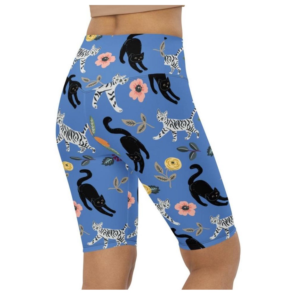 Feline & Flower Pattern Biker Shorts, Biker Shorts For Mom, Shorts Mother’s Day, Mother Day Gift